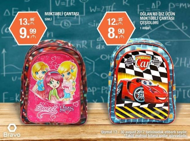 Məktəb ləvazimatlarını “Bravo Hipermarket”dən də əldə edə bilərsiniz