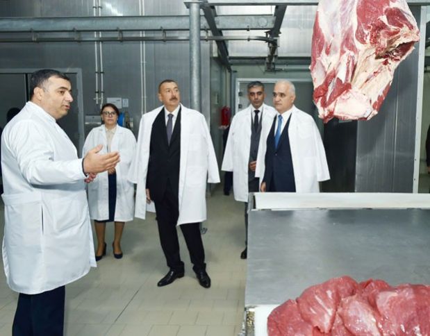 Prezident kolbasa istehsalçısının məhsulları ilə tanış oldu - FOTOLAR