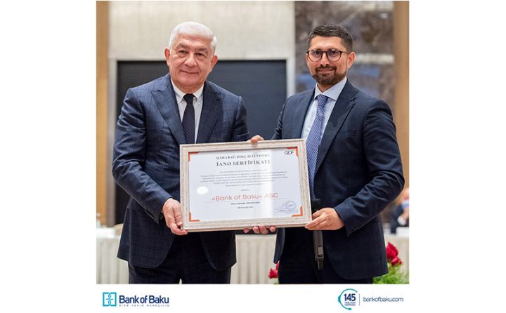 Bank of Baku-nun ianəsinə görə Sədrinə xüsusi sertifikat  təqdim edilib