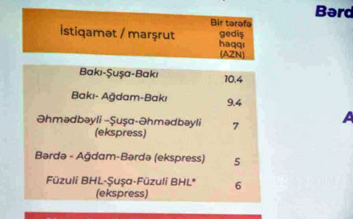 Bakıdan Şuşa və Ağdama avtobus səfərlərinin qiymətləri açıqlandı