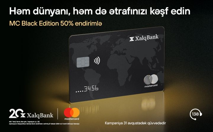 Xalq Bankdan MasterCard Black Edition kartına 50% endirim