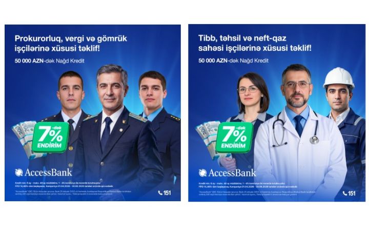 Müxtəlif peşə sahibləri üçün nağd kredit üzrə 7%-dək endirim kampaniyasının müddəti uzadılıb
