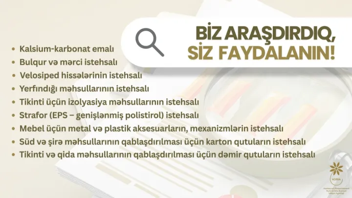 Sahibkarlar üçün daha 9 istiqamət üzrə daxili bazar araşdırması aparılıb